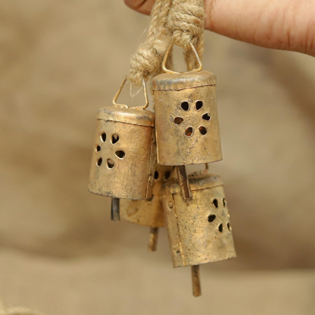 Rustic Gold Metal Bells: Floral Cutouts, Boho Farmhouse Decor - Etsy