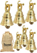 HIGHBIX Solid Brass Jingle Bells Set Hanging Harmony Festive Décor Handmade Brass Bells with Hooks