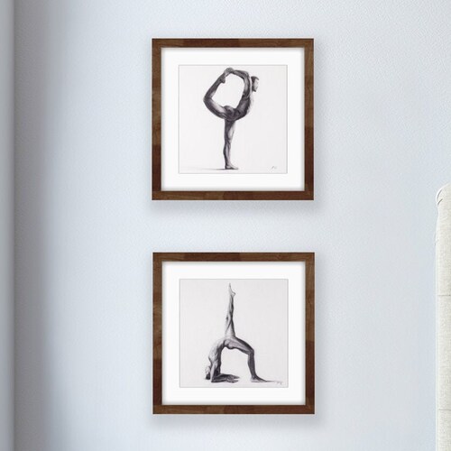 Nude Yoga Couple Art Set of 2, 2-Piece Charcoal Yoga Print Set for Home Studio, Nude shops Male Female Yoga Pose Art, Wall Art for Studio or Home