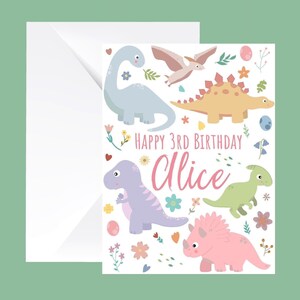Carte de joyeux anniversaire pour fille | Carte d'anniversaire personnalisée | d'anniversaire d'âge | de dinosaure fille | Anniversaire marquant | Carte d'anniversaire pour enfants