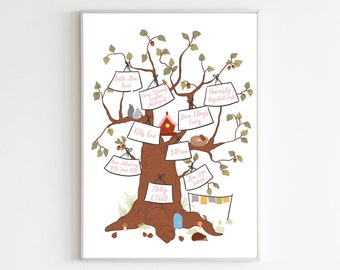 Personalised New Baby Girl Birth Details Gift | Newborn Birth Stats Print | Pink Nursery Decor | Woodland Forest | On The Day You Were Born