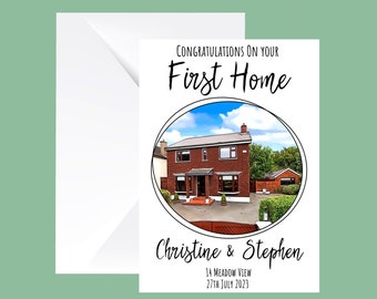 Illustrated First Home Card | Personalised | New House Card | New Home Card | Housewarming Cards | Moving House | Custom House Portrait