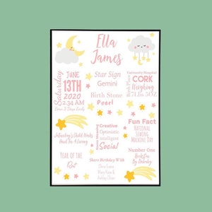 Personalised New Baby Girl Birth Details Gift | Newborn Birth Stats Print | Pink Nursery Decor | Christening Gift | On The Day You Were Born