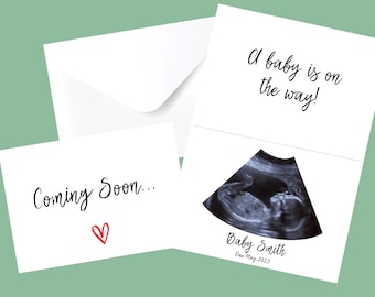 Pregnancy Announcement Card | Personalised Baby Announcement | Baby On Way | Gender Reveal | Baby Ultrasound Card | Watercolour Sonogram