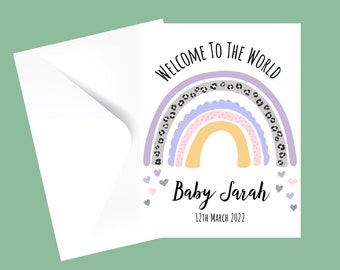 Personalised Rainbow New Baby Girl Card | New baby card | Welcome to the world | New Born Card | Baby Boy Card | Baby Shower Card