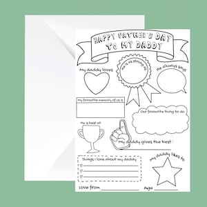 Tarjeta del Día del Padre / Feliz Día del Padre / Tarjeta para él / Día del Padre / Colorear / Color en tarjeta / Día del Padre de los Niños / Todo sobre mi papá