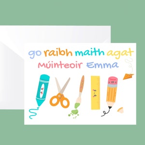 Cartão de agradecimento irlandês personalizado para professor | Cartão escolar | Último dia de aula | Cartão do professor | Go Raibh Maith Agat | Gaélico irlandês