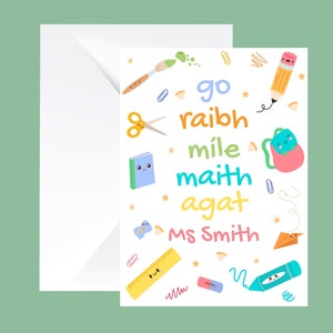 Obrigado irlandês personalizado você professor cartão comemorativo | Cartão Escolar | Último dia de aula | cartão do professor | vá raibh maith agat | Gaélico irlandês
