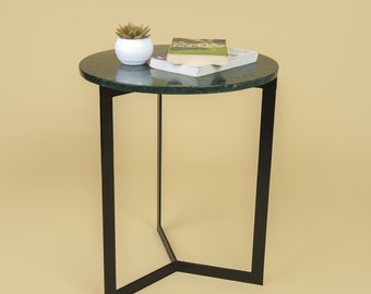Zupo Green Marble Side Table | Natural Green Marble and Mild Steel Side Table | Modern Living Room Furniture