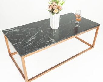 Black and Rose Gold Marble Table | Natural Marble Coffee Table | Tables