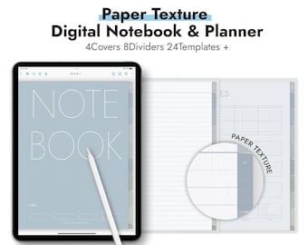 Papier Textur Digitales Notizbuch, Hochwertiger GoodNotes Planner, Digitaler Planer, 24 Vorlagen, Digitaler Planer, Digitales Journal Goodnotes