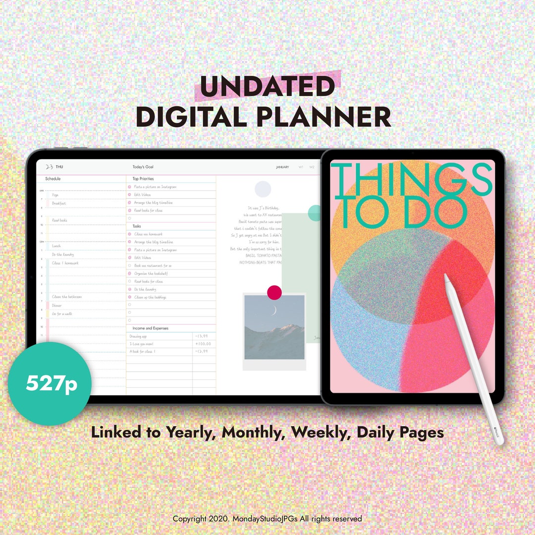 Minimal Planner, Undated Digital Planner Dark, Journal, Goodnotes 2024 ...