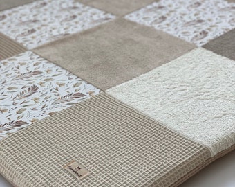 Tapis de jeu/bébé patchwork gaufré lpique (crème/beige) + tissu éponge (crème/beige) + échantillon de tissu Voir photos/variantes