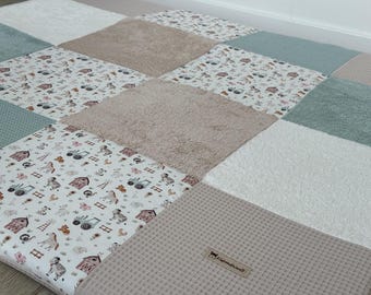 XXL Baby / Crawling Mat Patchwork Sea Green/ Light Beige + Farm - NEW