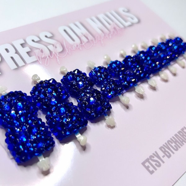 Blue Rhinestone press on toe nails, 22 piece nail set, press on nails, false toe nails, bling nails, stick on toe nails