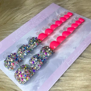 20 hot pink press on toes with rhinestones