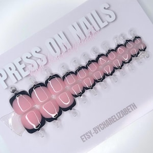 Black French tip press on toe nails, stick on toe nails, stick on pedi, pedicure, 22 toe nail set, gel nails, classic french