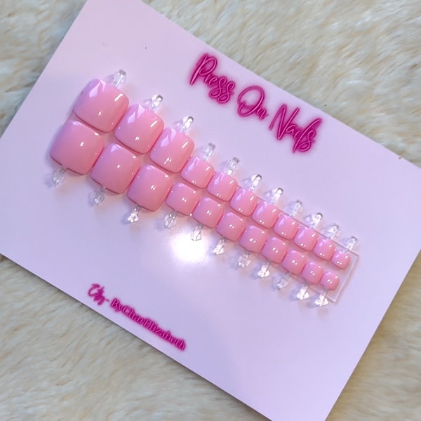 baby pink press on toe nails, stick on toe nails, stick on pedi, pedicure, 22 toe nail set, gel nails, pink stick on nails