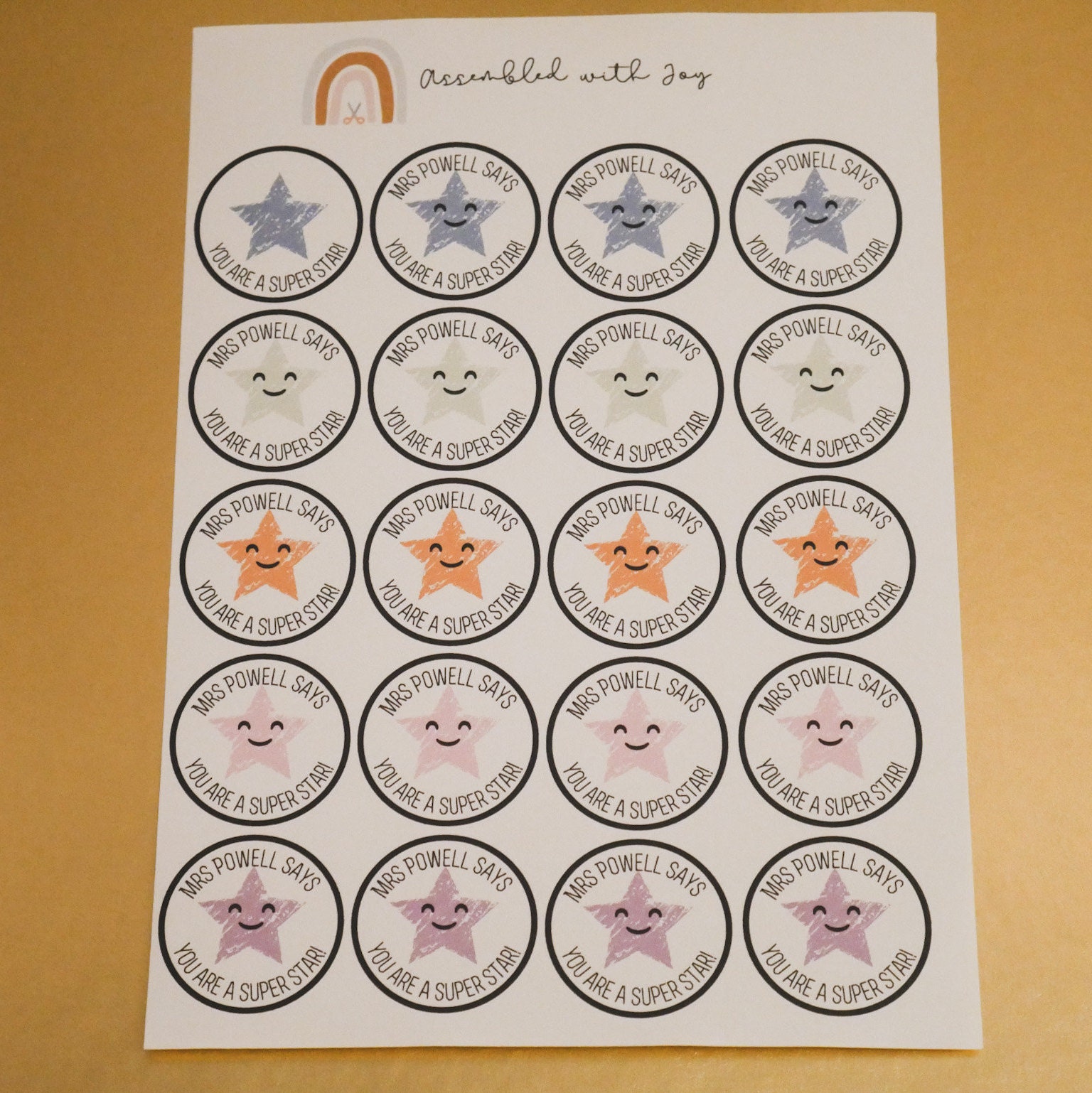 personalised stars reward sticker sheet teachers teaching etsy