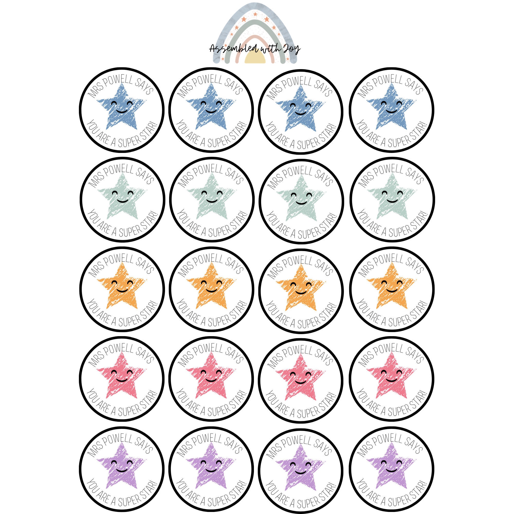 Personalised stars reward sticker sheet teachers teaching Etsy