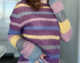 Handknit sweater for woman/mohair sweater/knitted pullover/wool sweater