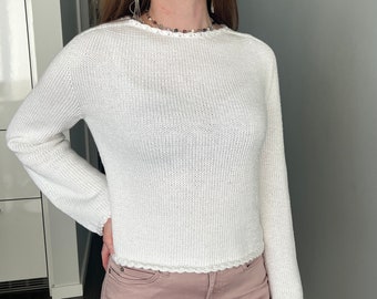 Hand Knit Casual Sweater for Women, Cotton sweater