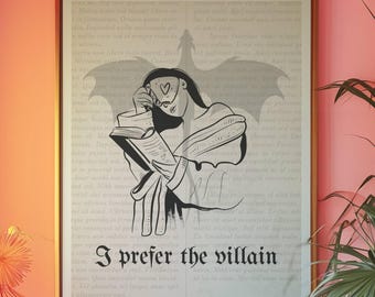 Prefiero al villano (en 2 variaciones de color) / Impresión de romance oscuro / Impresión de arte libresco / Regalo para amantes de los libros románticos / Decoración de biblioteca de fantasía