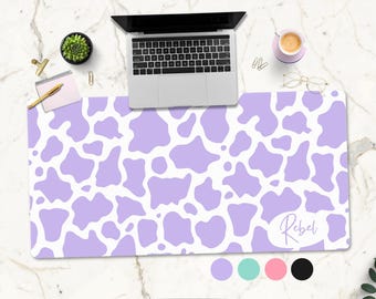 Purple Cow Print Desk Mat, Personalized Desk Pad, Office Workspace Accessory