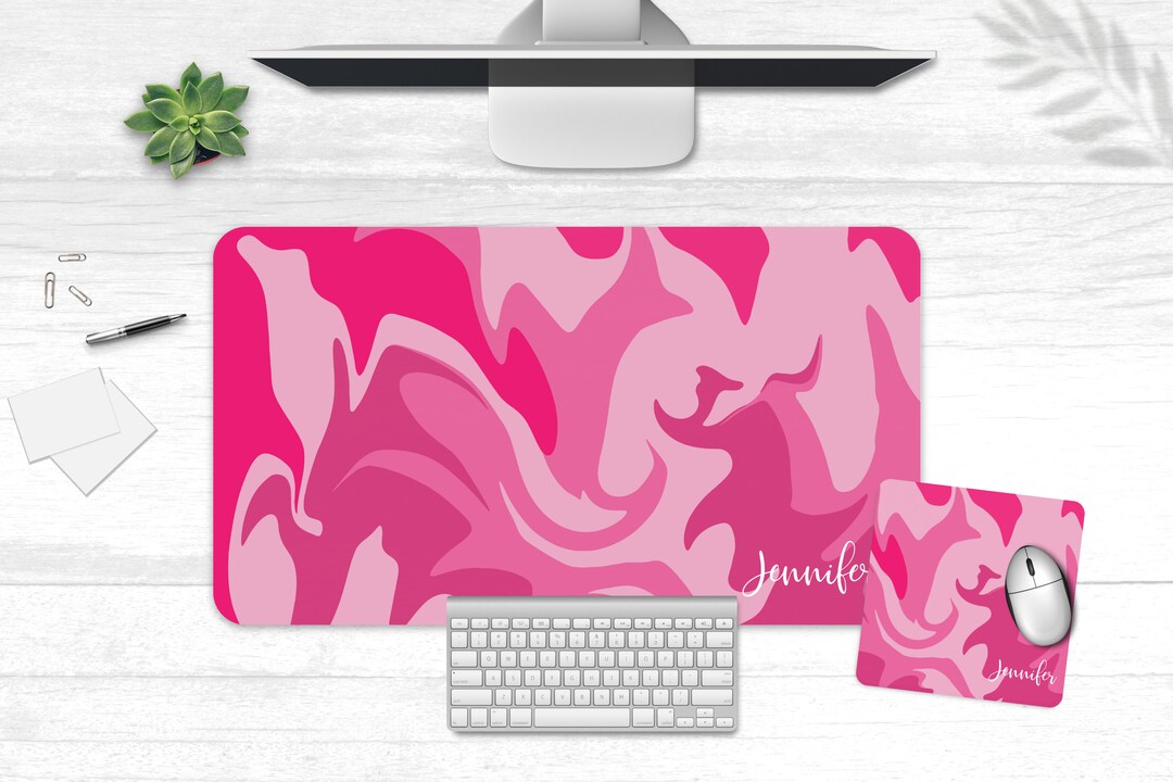 Pink Marble Desk Mat, Custom Desk Pad, Extended Mouse Pad, Gaming Desk Blotter, Cubicle Decor