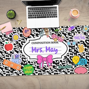 Custom Teacher Desk Mat, Composition Notebook Mouse Pad, Teacher Appreciation Gift, Back to School Gifts