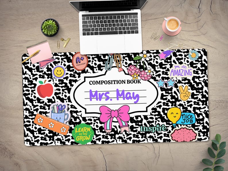 Custom Teacher Desk Mat, Composition Notebook Mouse Pad, Teacher Appreciation Gift, Back to School Gifts