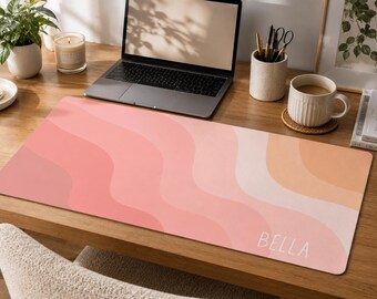 Personalized Abstract Pink Wavy Desk Mouse Pad Extra Large Ombre Table Topper Aesthetic Coworker Office Gift