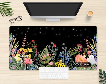 Personalized Wild Flower Desk Mat - Boho Mousepad for Aesthetic Desk Decor