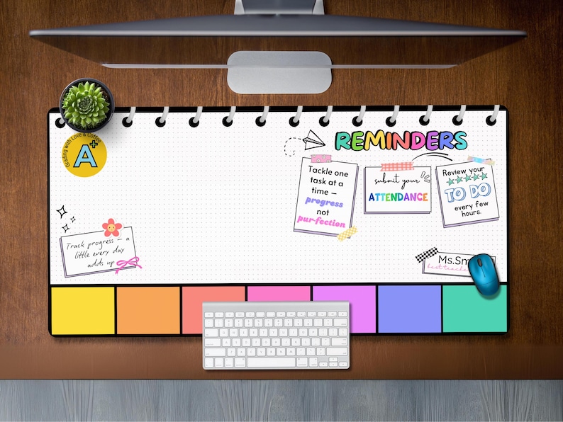 Notepad Desk Mat with Reminders, Teacher Mousepad, Aesthetic Workspace, Teacher Appreciation Gift