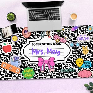 Custom Teacher Desk Mat, Composition Notebook Mouse Pad, Teacher Appreciation Gift, Back to School Gifts