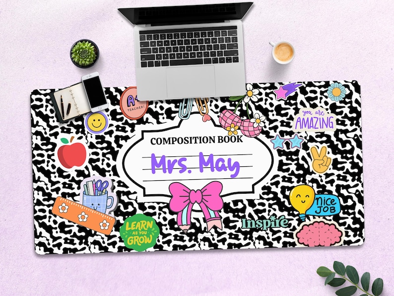 Custom Teacher Desk Mat, Composition Notebook Mouse Pad, Teacher Appreciation Gift, Back to School Gifts