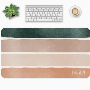 Boho Lines Desk Pad, Modern Design Desk Mat, Personalized Desk Mat, Green and Beige Desk Protector, Earth Tone, Xxl Mouse Pad, Desk Decor