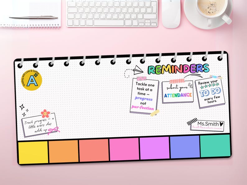 Notepad Desk Mat with Reminders, Teacher Mousepad, Aesthetic Workspace, Teacher Appreciation Gift