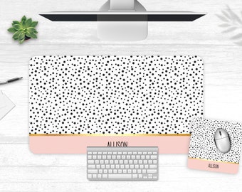 Dots Pattern Desk Mat, Personalized Desk Pad, Dalmatian Xxl Mouse Pad, Trendy Workspace, Boho Desk, Cute Desk Pad, Personalized Desk Gift
