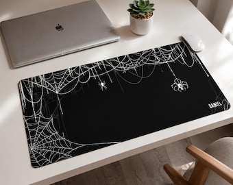 Spider Web Desk Mat: Halloween Mousepad, Spooky Gamer Workspace Decor