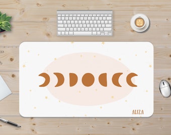 Moon Phases Desk Mat, Celestial Desk mat, Lunar Desk Pad, Cute Desk Blotter, Custom Desk Pad, Extended Mouse Mat, Keyboard Mat