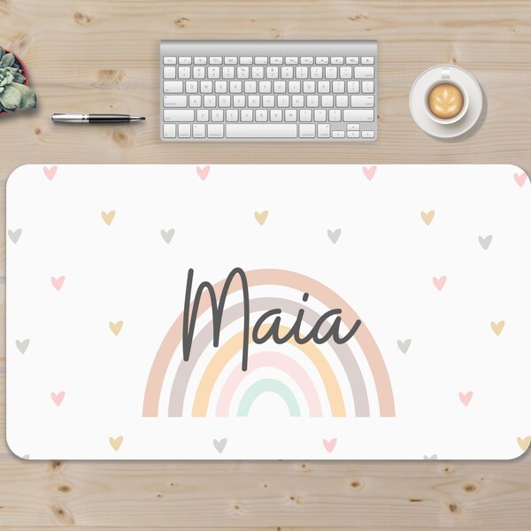 Rainbow Desk Mat, Personalized Pastel Desk Pad, Boho Chic, Cute Desk Topper, Xxl Mouse Pad, Trendy Workspace, Kids Desk Decor