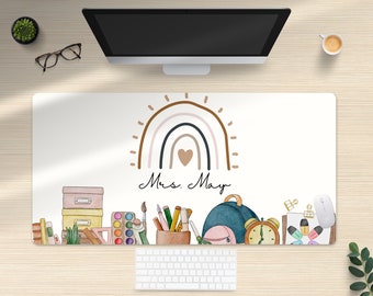 Personalized Teacher Desk Mat: Rainbow Back to School Gift, Student Mousepad
