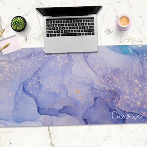 Purple Marble Desk Pad: Alcohol Ink Office Decor, Custom Desk Mat