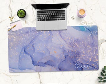 Purple Marble Desk Pad: Alcohol Ink Office Decor, Custom Desk Mat