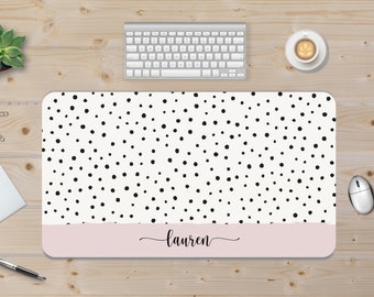 Dot Pattern Desk Mat, Dalmatian Desk Pad, Personalized Desk Mat, Blush Pink Desk Mouse Pad, Cute Desk Accessories, Aesthetic desk décor