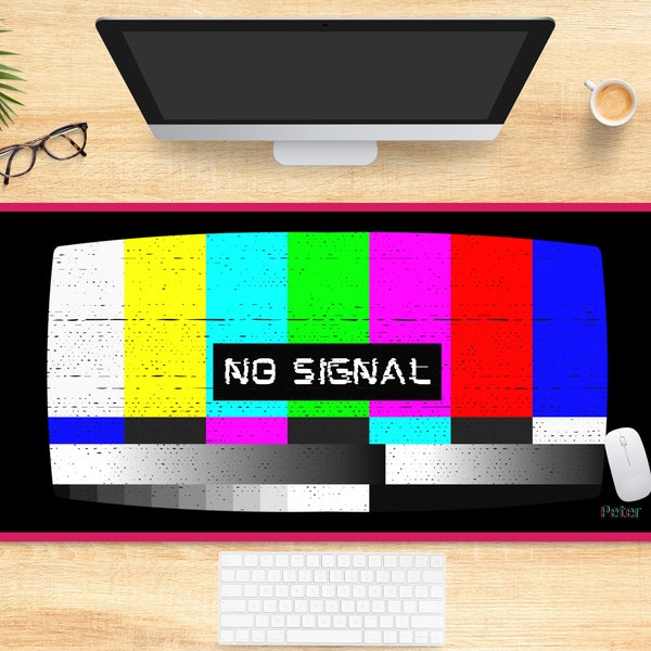 No Signal TV Test Pattern Deskmat, Personalized Mousepad, Lofi Desk Blotter, Extended Desktop Mat, Retro Gamer Desk Setup