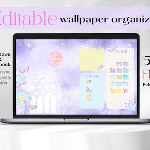Purple Witchy Desktop Wallpaper Organizer Set, Cute Gothic Folder Icons & To-Do List, Instant Digital Files