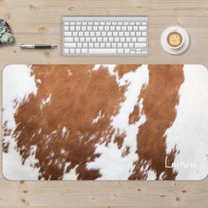 Cow Print Desk Mat, Custom Desk Pad, Animal Pattern Mouse Pad, Xxl Desk Proctector, Trendy Workspace, Aesthetic Desk Decor