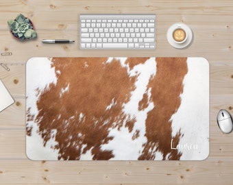 Cow Print Desk Mat, Custom Desk Pad, Animal Pattern Mouse Pad, Xxl Desk Proctector, Trendy Workspace, Aesthetic Desk Decor
